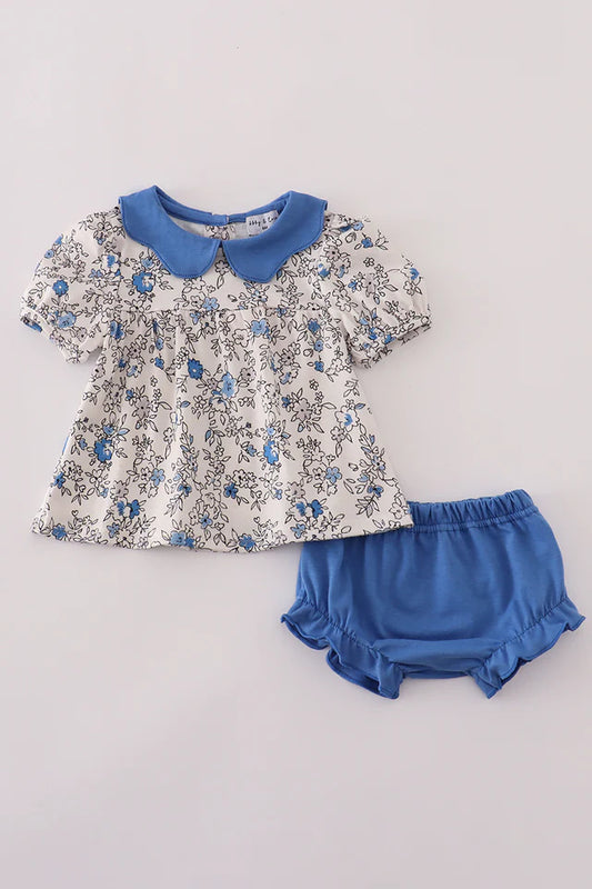 Blue vintage floral bloomer set