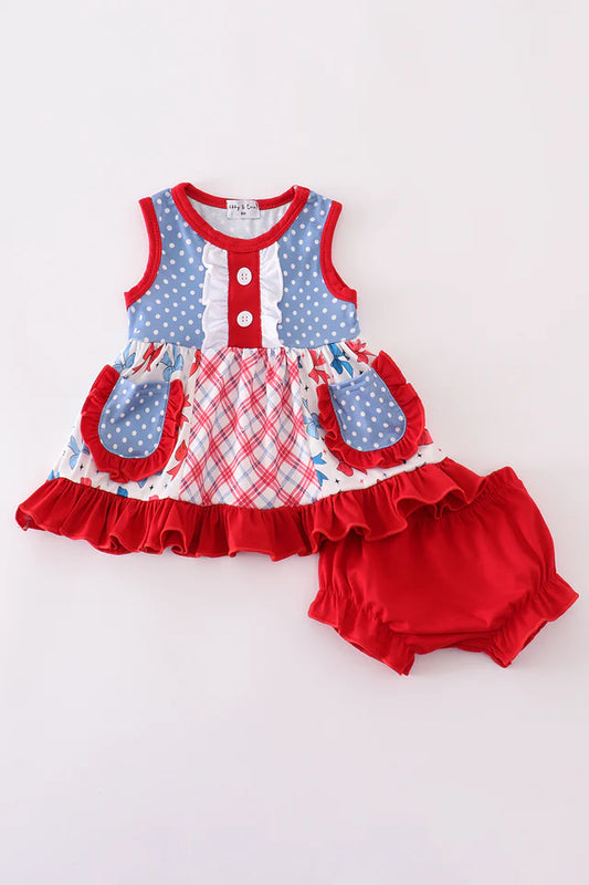 Blue bow bloomer set